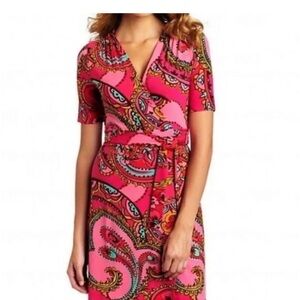 Lilly Pulitzer Adalie Pink Paisley Printed Knit Wrap Mini Dress size XS NWOT